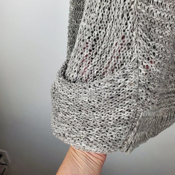 Eileen Fisher Open Knit Sweater Small Pockets Wide Neck Gray‎ White Cotton Blend - Picture 8 of 10